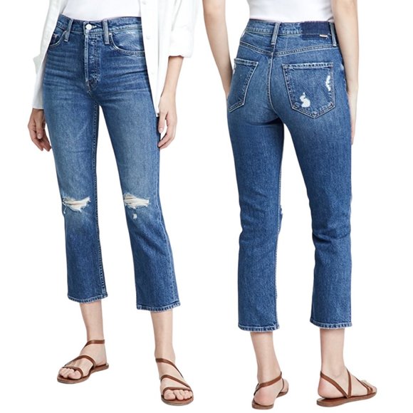 Mother The Tomcat Playing with Scissors Straight Leg Crop Distressed Jeans Sz 25 - Picture 1 of 16